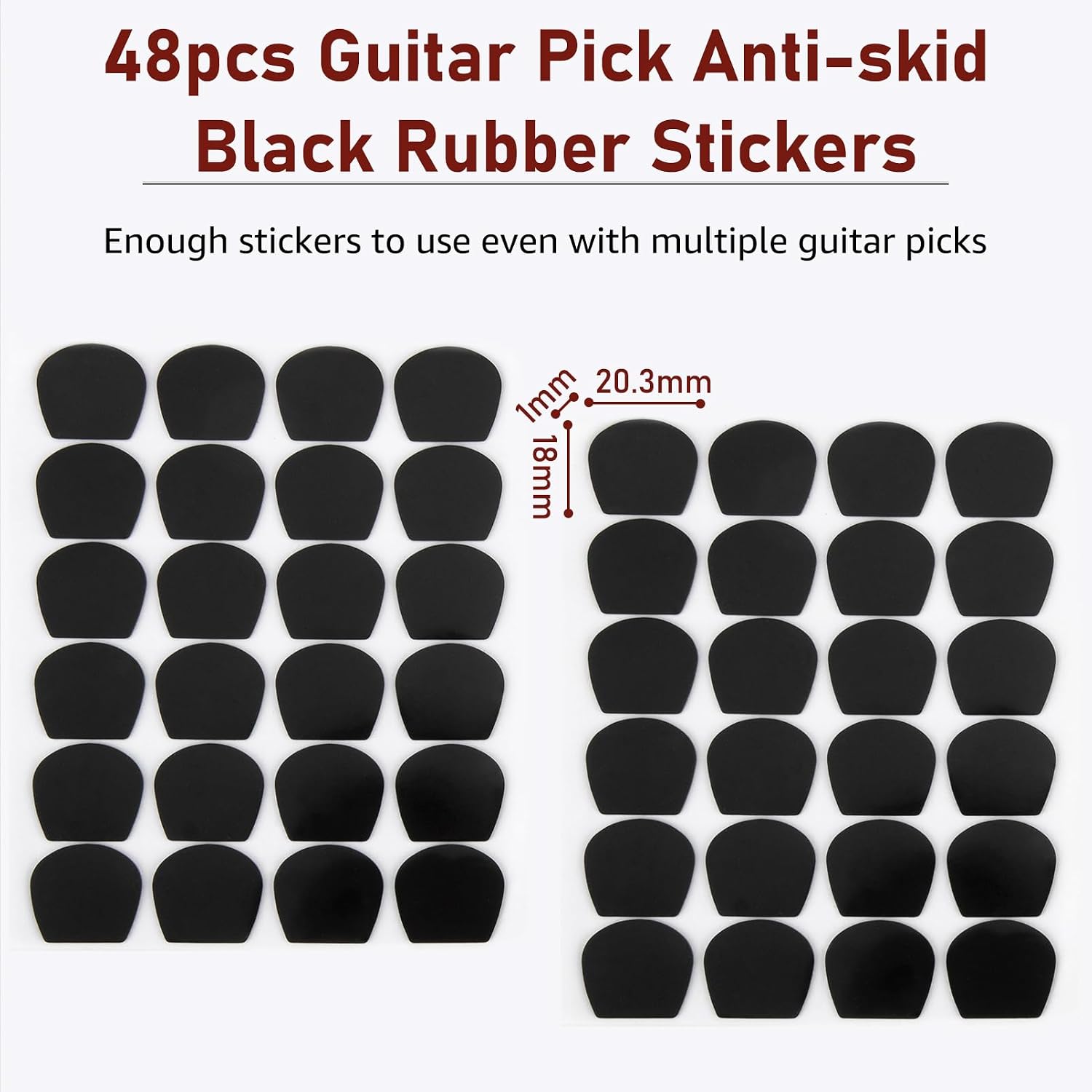 Detalle de HONZUEN 48 Stück Gitarrenplektrum-Aufkleber – Selbstklebende, rutschfeste Plektrum-Aufkleber (1 mm) für Gitarren, Ukulele und Bass