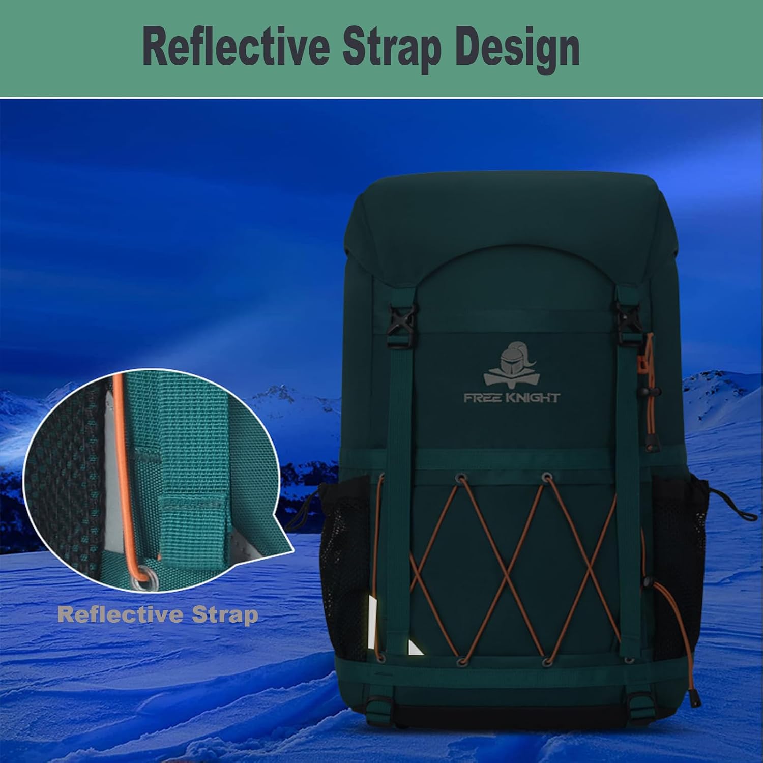 Detalle de Bseash 40L Waterproof Hiking Backpack with Rain Cover – Light Blue