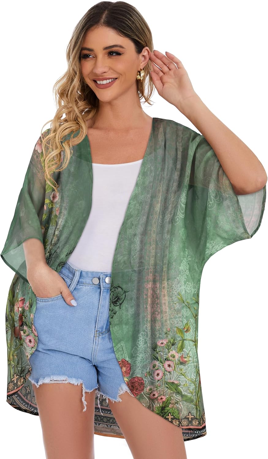Detalle 1 de CHICGAL Floral Kimono Cardigan for Women