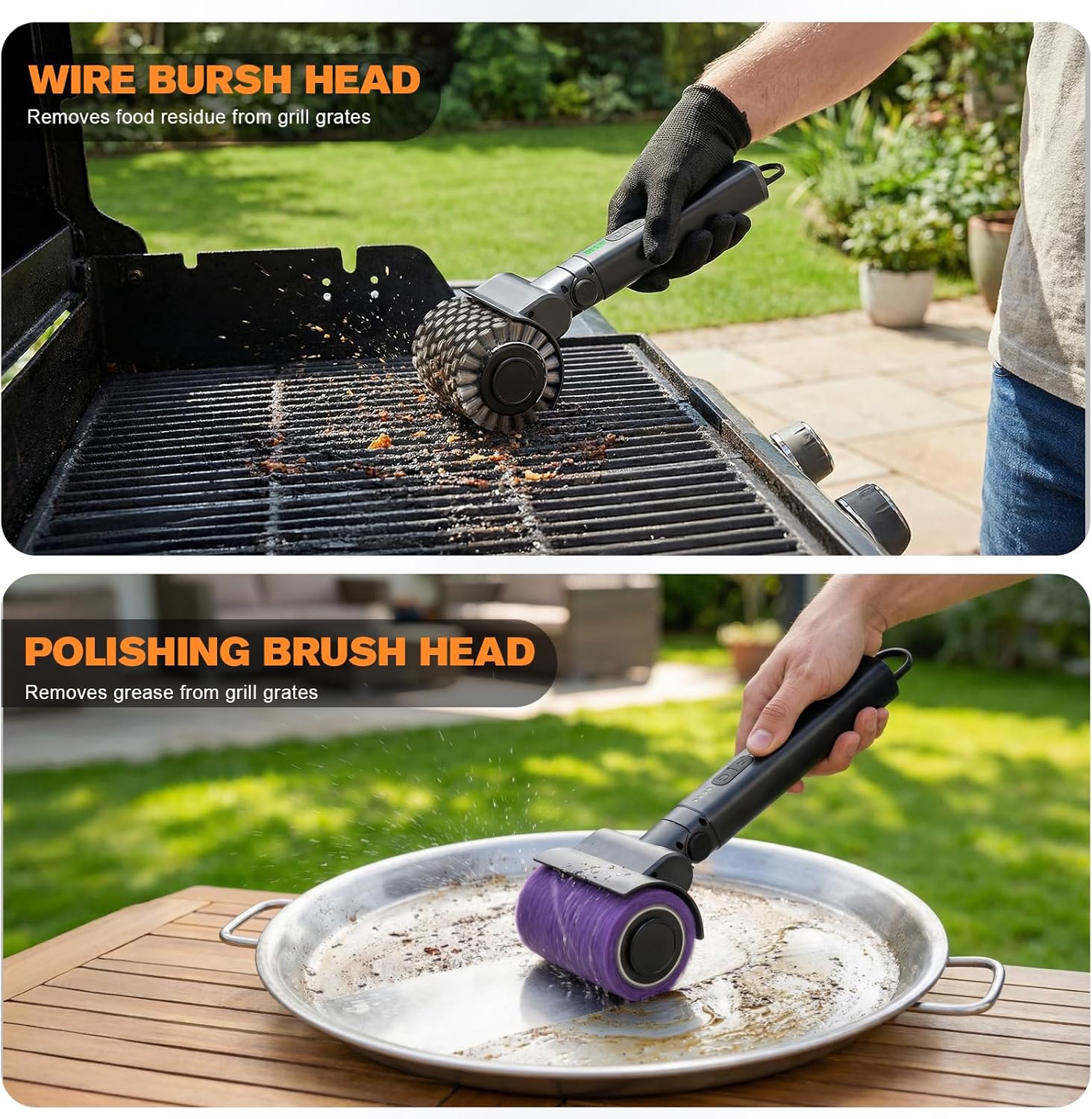 Thumbnail 6 de Electric Grill Brush for Outdoor with 2 Heads, 3 Speeds & Adjustable Angle (Cordless BBQ Grill Cleaner)