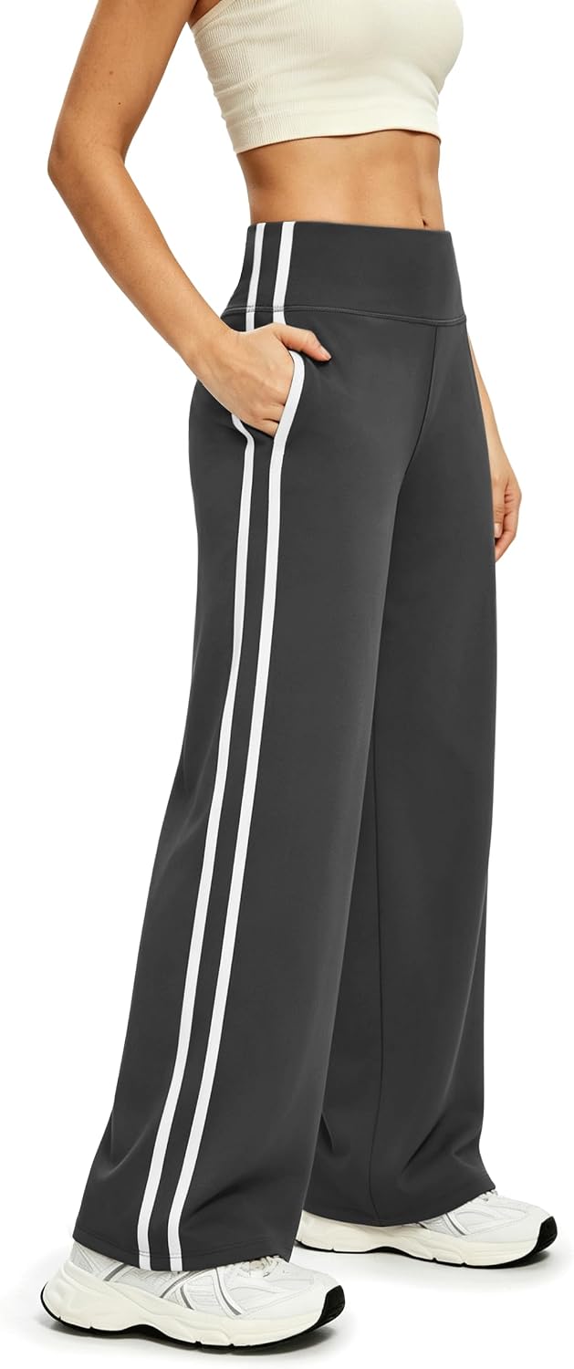 Detalle 2 de Alaroo Women's High-Waisted Wide-Leg Track Pants with Pockets and Side Stripes