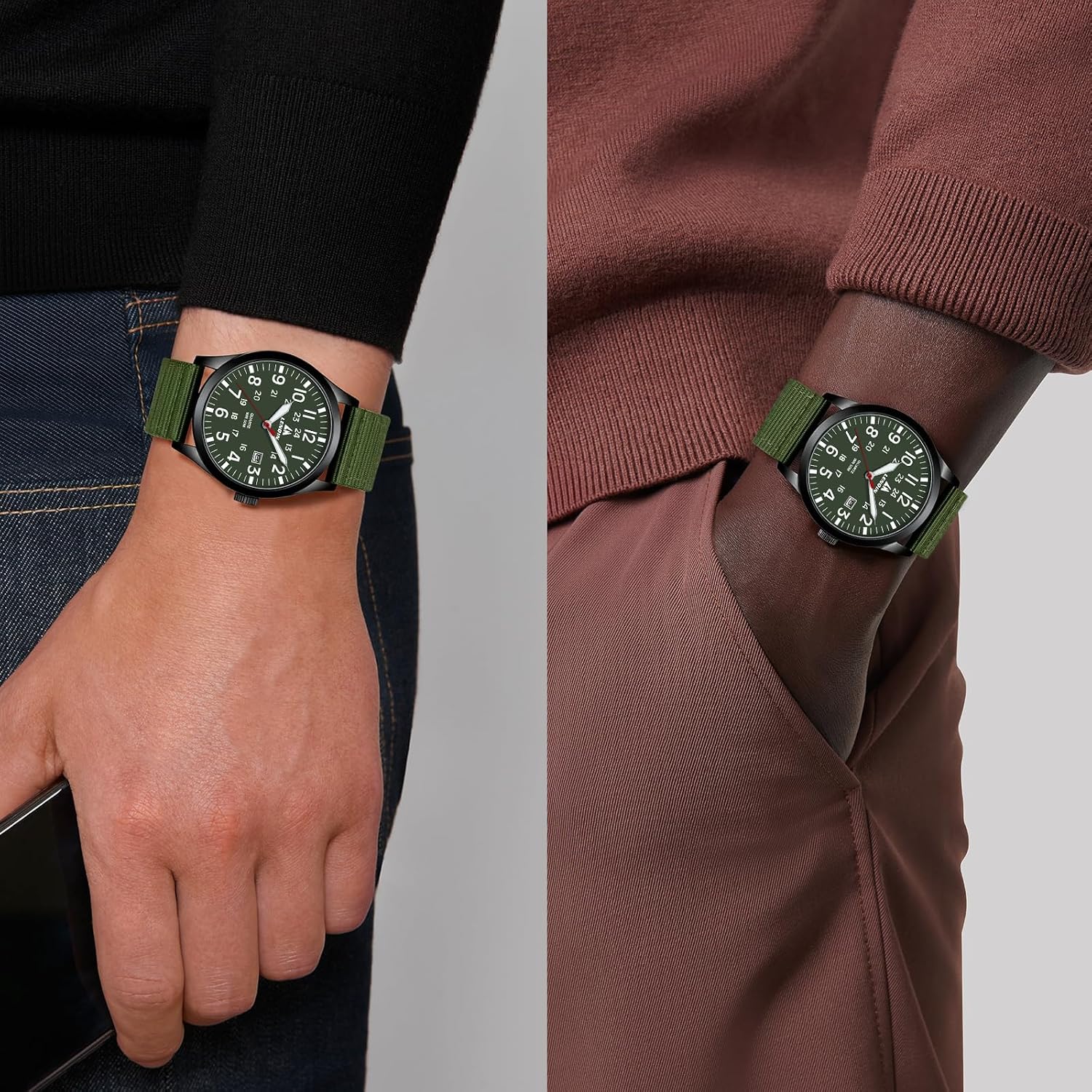 Thumbnail 5 de LN LENQIN Men’s Military Analog Quartz Watch with Date & Nylon Strap (Waterproof to 3 ATM)