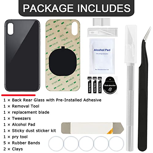 Detalle de ZHUROUPU Vidrio de Cubierta Trasera para iPhone XS — Kit de Reparación Profesional con Adhesivo Preinstalado