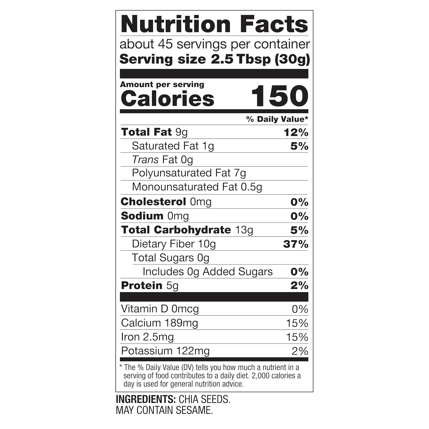 Detalle de BetterBody Foods Chia Seeds, 3 lb, Omega-3s and Fiber