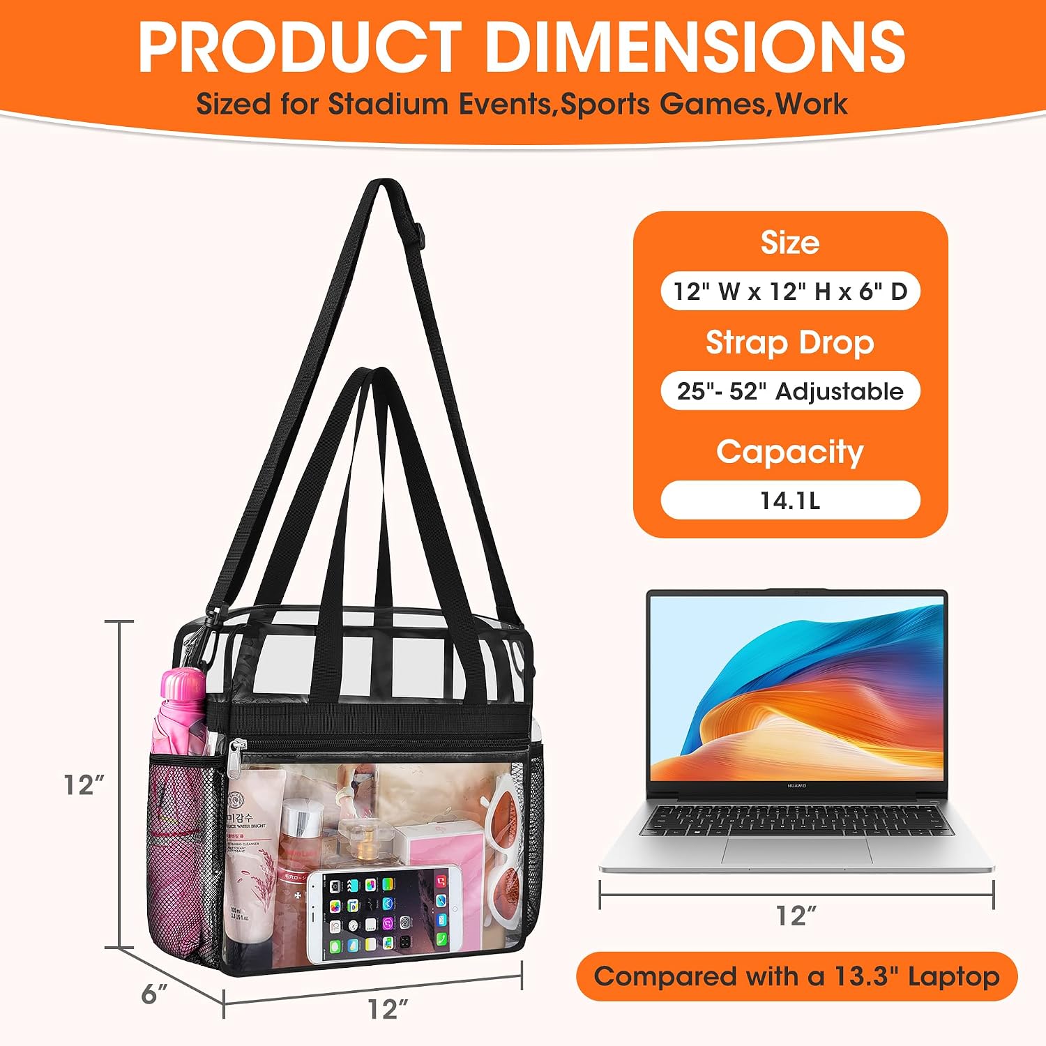 Thumbnail 3 de Oraben Clear Tote Bag Stadium Approved 12x12x6