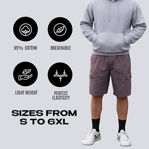 Thumbnail 5 de LABEL APPAREL Mens Cargo Combat Shorts: Grey Cotton-Blend, Regular Fit, 6XL