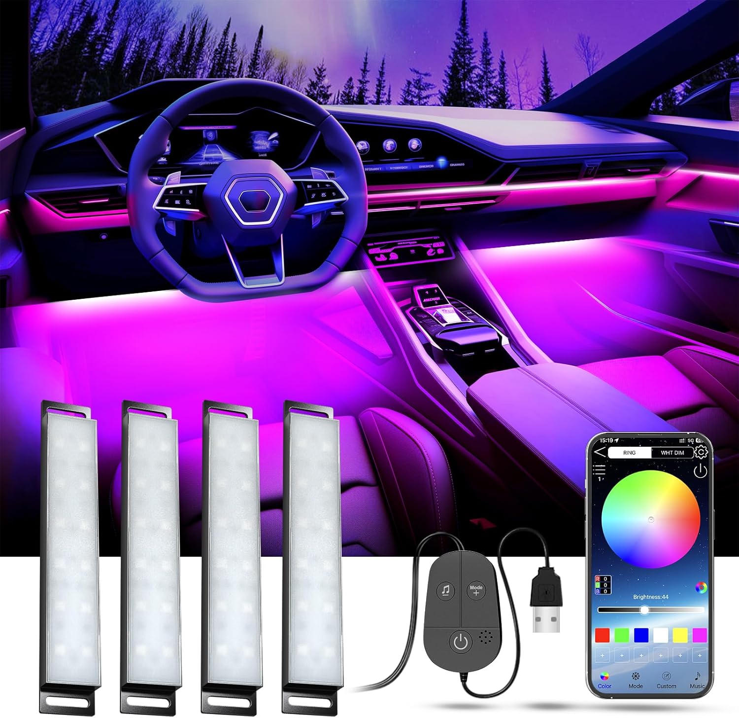 Thumbnail 6 de YiLaie Car LED Interior Lights with APP Control, 16 Million Colours and Music Mode (DC 5V)