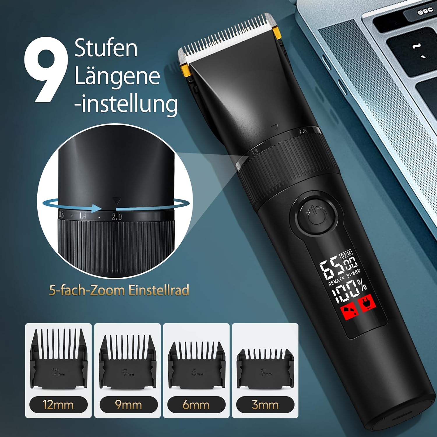 Thumbnail 2 de HSKAI 2-in-1 Profi Haarschneider & Barttrimmer – Elektrischer Rasierer für Gesicht, Kopf und Körper mit Keramik-Titan-Klingen