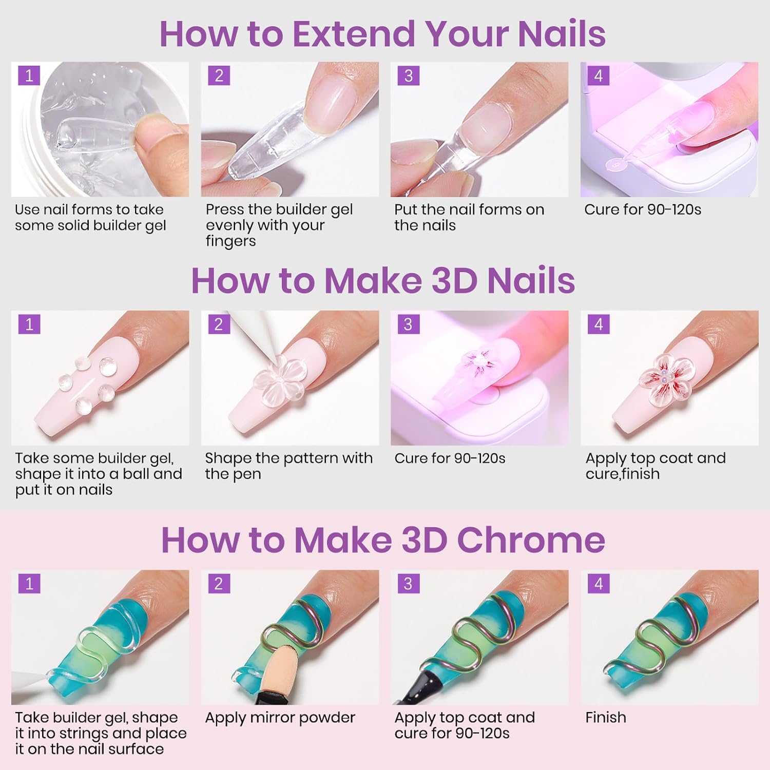 Thumbnail 6 de MIZHSE Fester Builder – lot de 2 gels pour extensions d’ongles (clear solid builder, non stick)