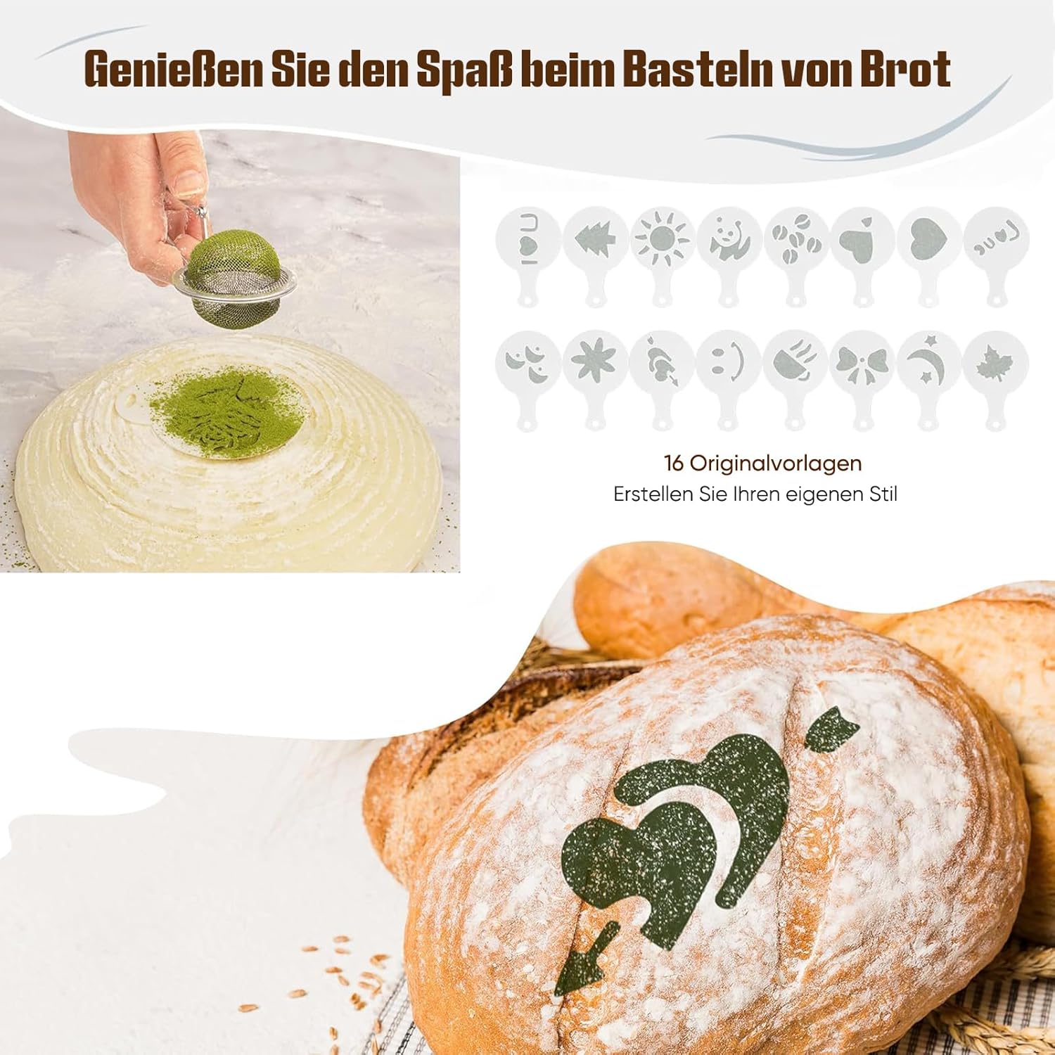 Thumbnail 6 de Kixiyou 10-teiliges Gärkorb Brot-Set (23 cm) – rundes Gärschwungrad-Set mit Backzubehör