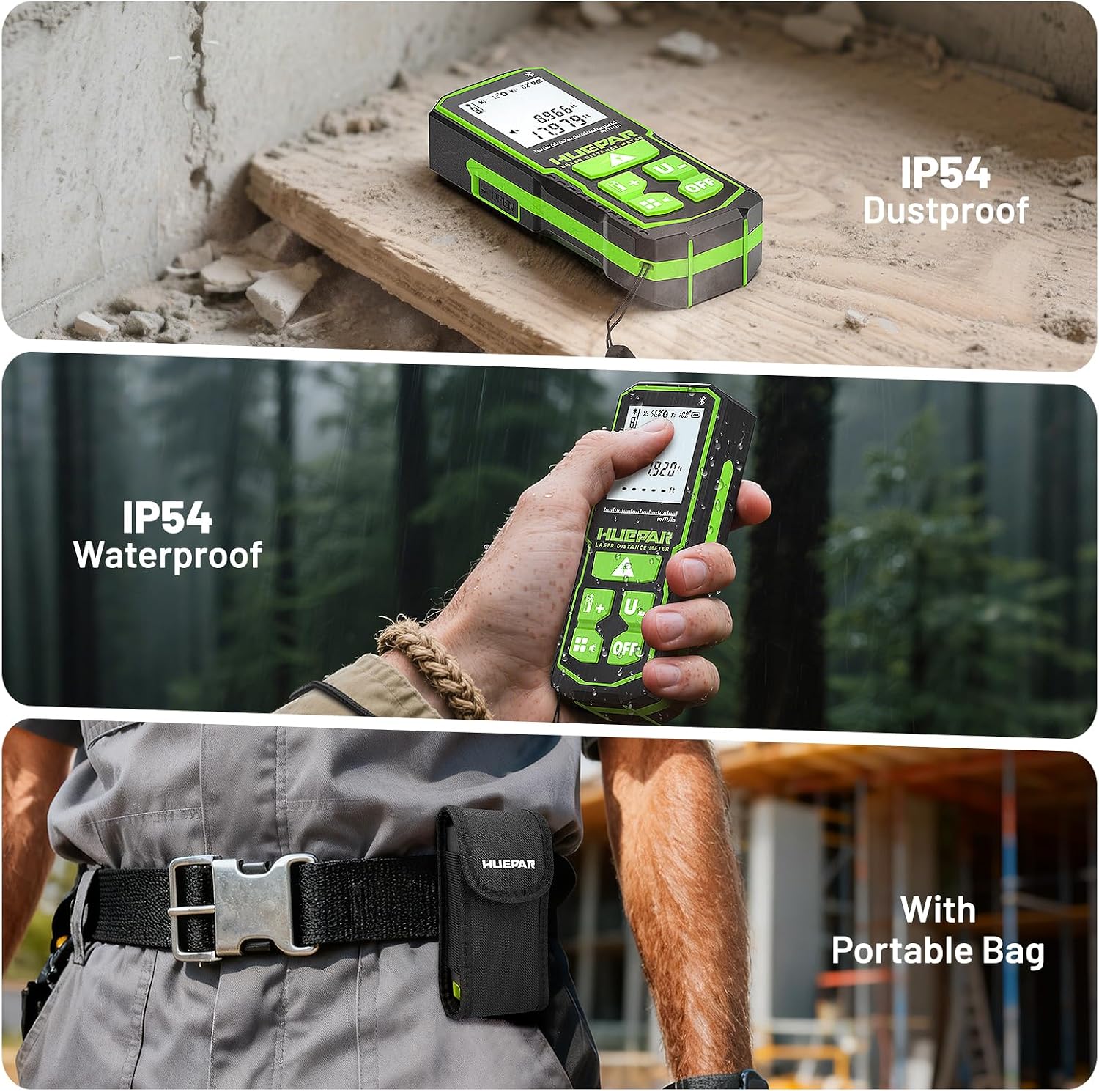 Detalle de Huepar S100G-BT Laser Distance Meter with Bluetooth, Green Laser and Angle Sensor