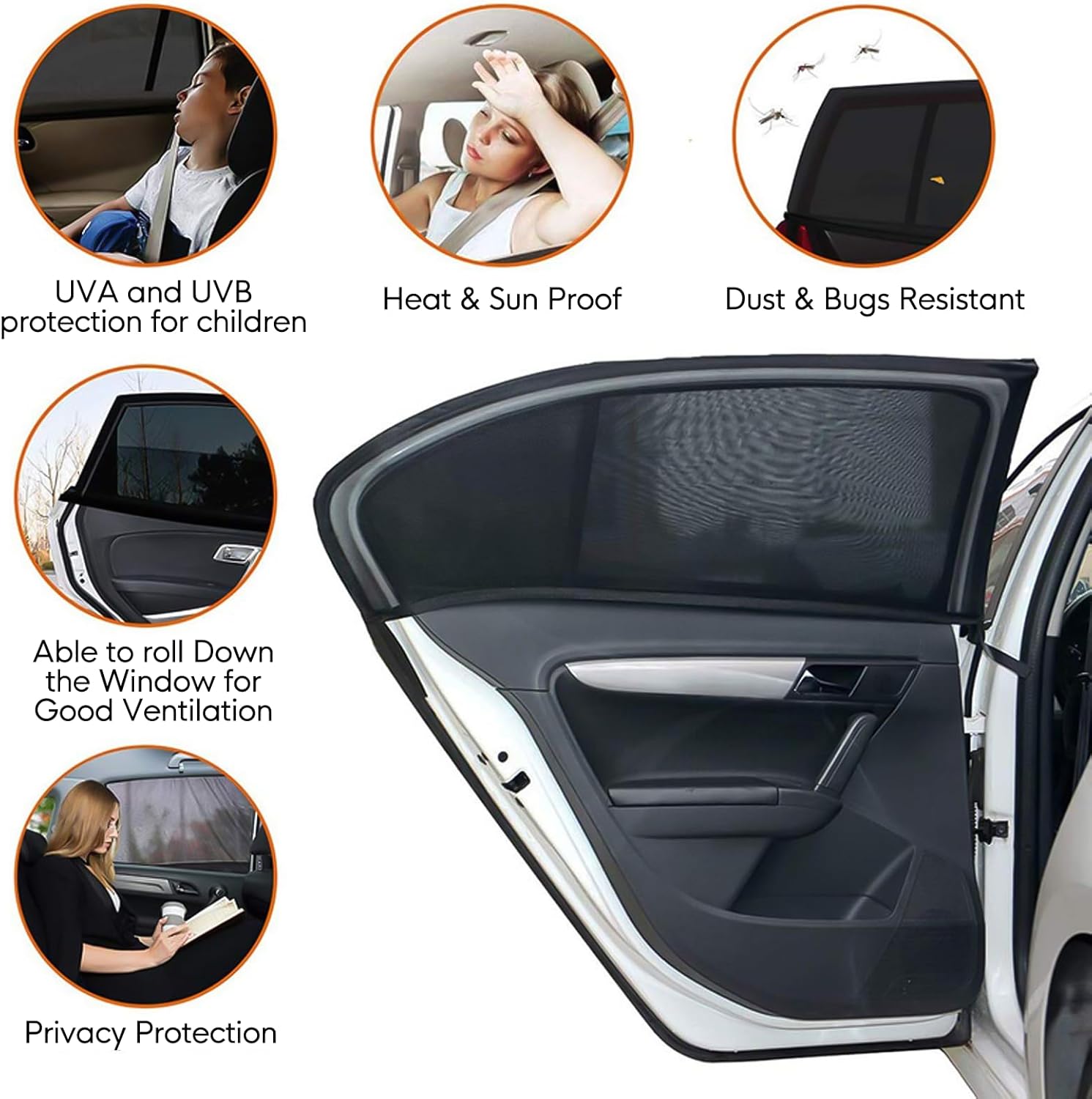 Thumbnail 2 de 2 Pack Car Window Shades for Baby (54 x 100cm) Breathable Mesh Sun Shades – Universal Fit for 99% of Vehicles