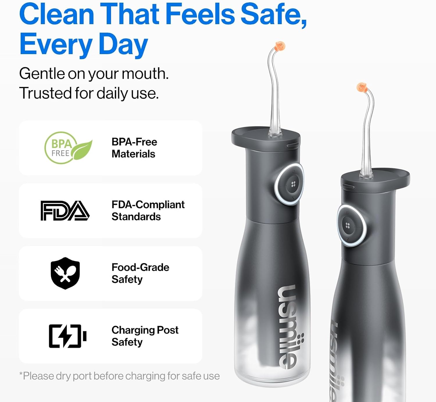 Detalle de usmile C30 Cordless Water Flosser with 300ml Tank