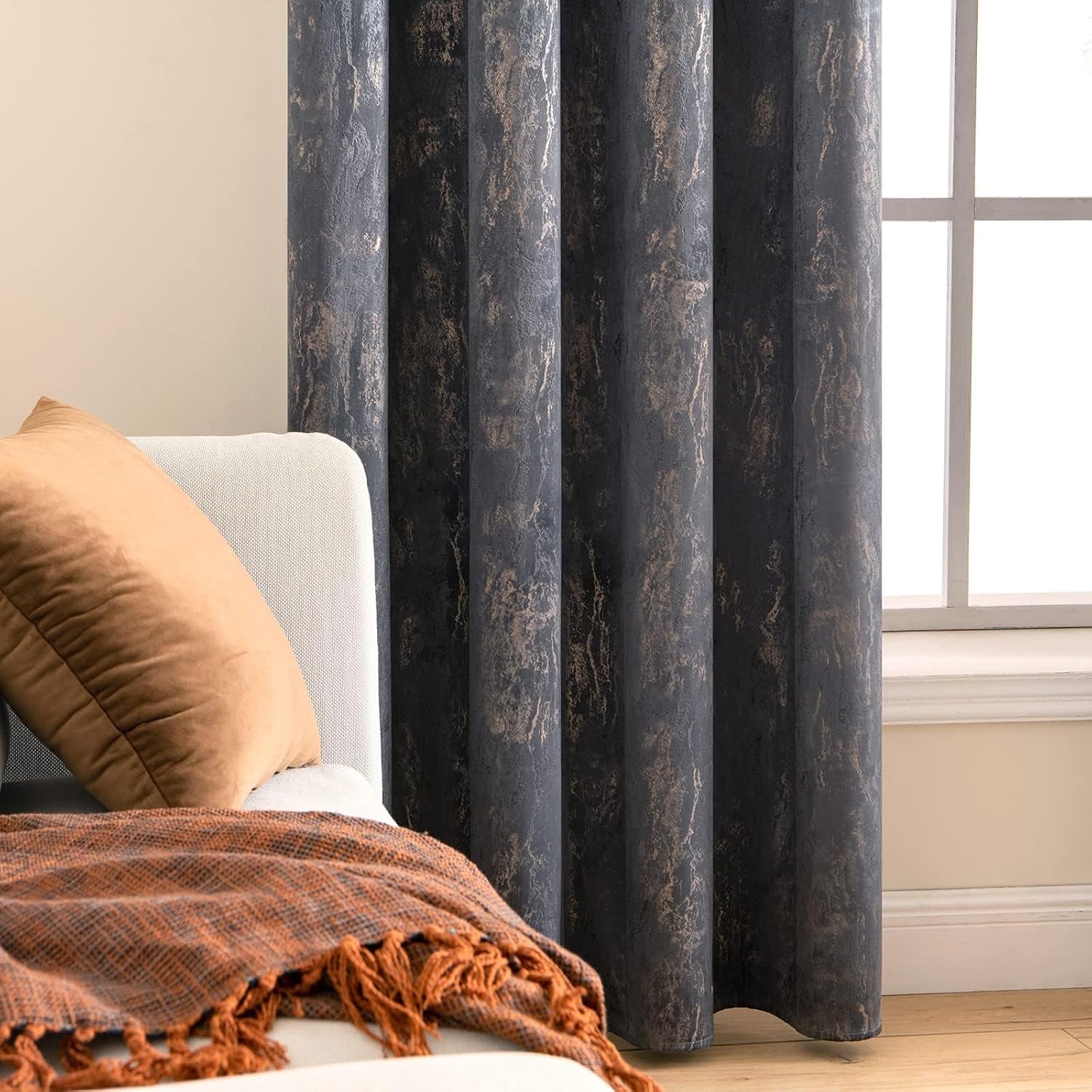 Thumbnail 5 de MIULEE Grey Velvet Curtains with Gold Foil (2 Panel Set) 46 x 72 Inch