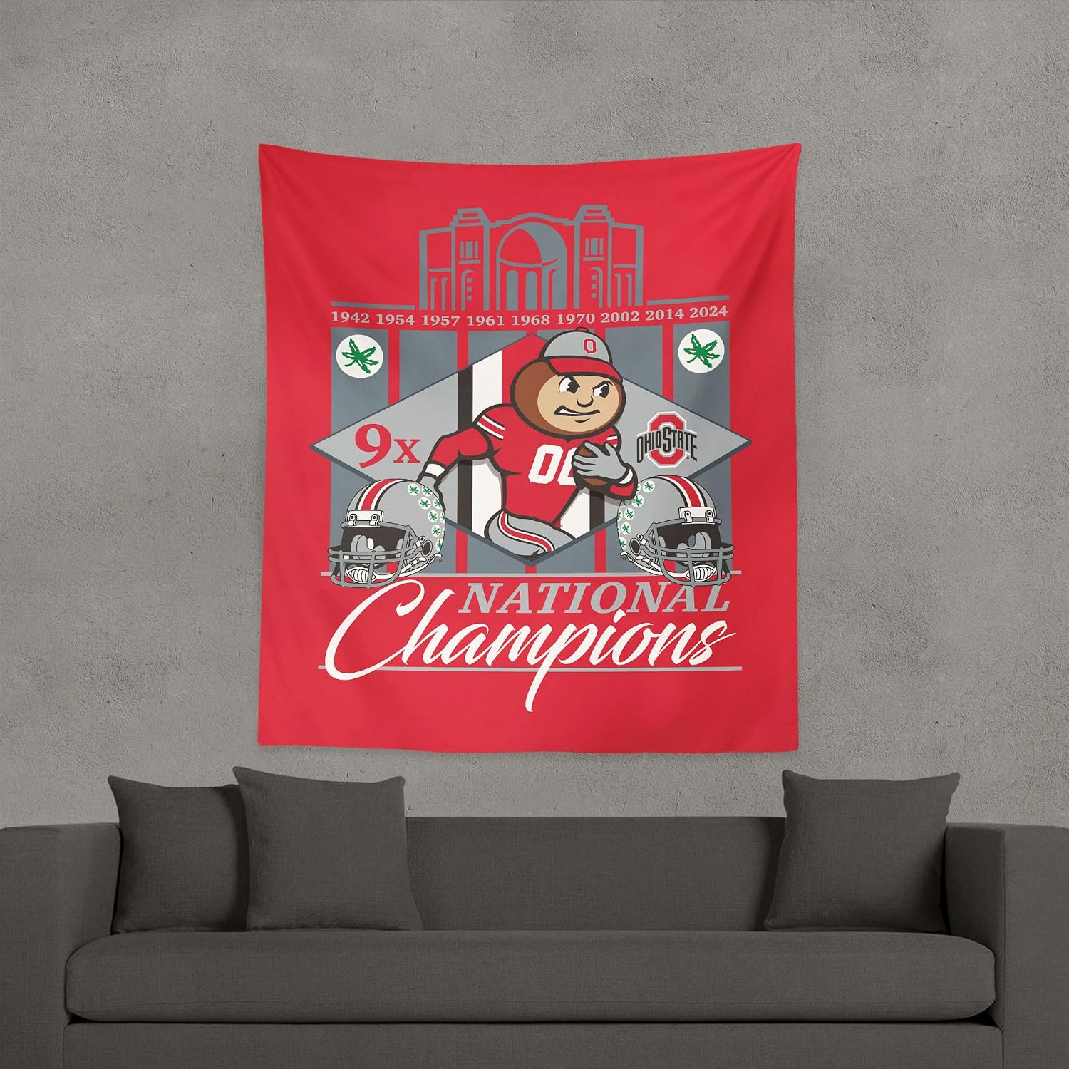 Detalle de Northwest 2024 NCAA College Football National Champions Ohio State Buckeyes Wall Hanging Tapestry (34 x 40 in)