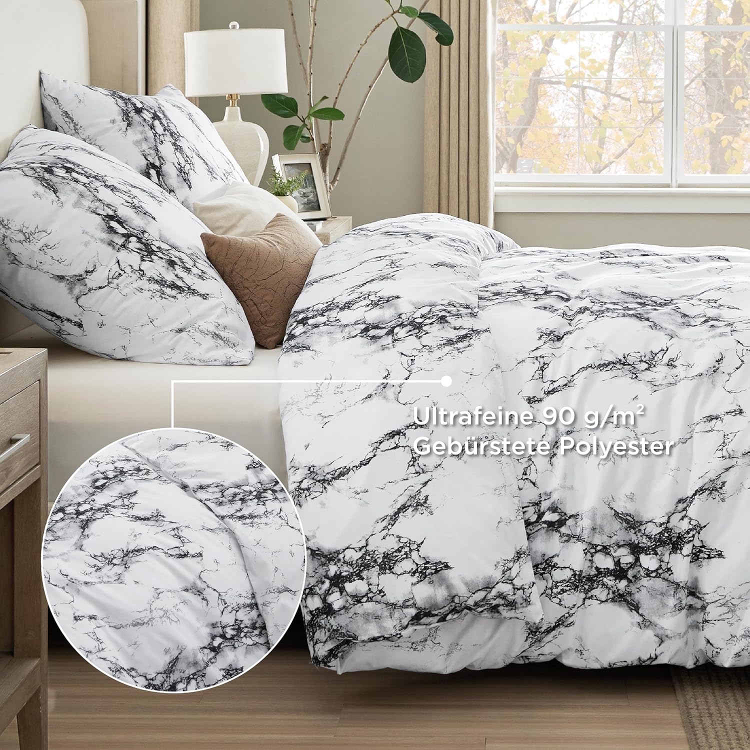 Thumbnail 3 de BEDSURE Bettwäsche 135x200 (2-teilig) Marmor Weiß mit Reißverschluss, Kissenbezug 80x80