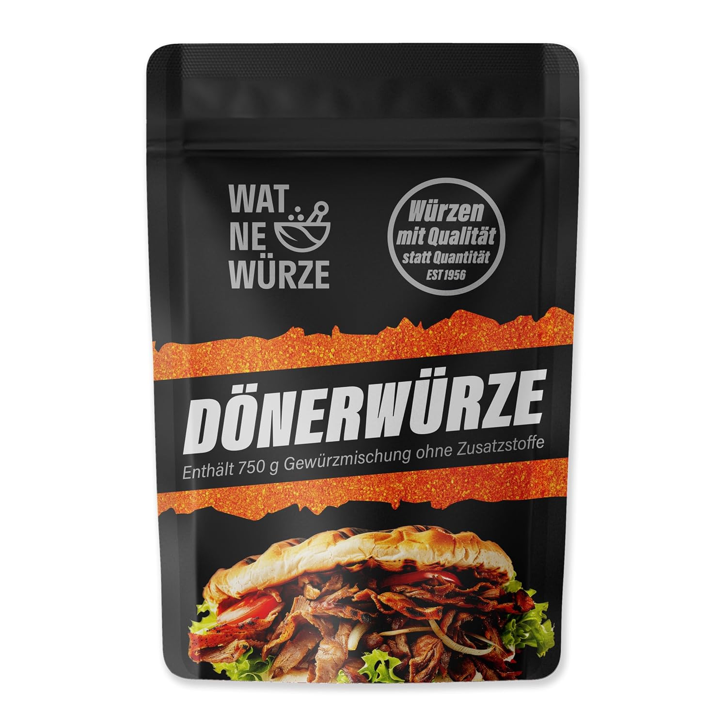 Detalle de WAT NE WÜRZE Döner Gewürz 750 g – aromatische Würze für Backpapier-Döner, Drehspieß und Pfannenfinish