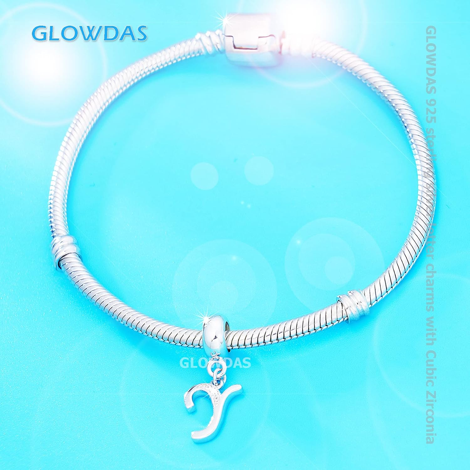 Detalle de GLOWDAS Y Letter Sterling Silver CZ Charm 23mm