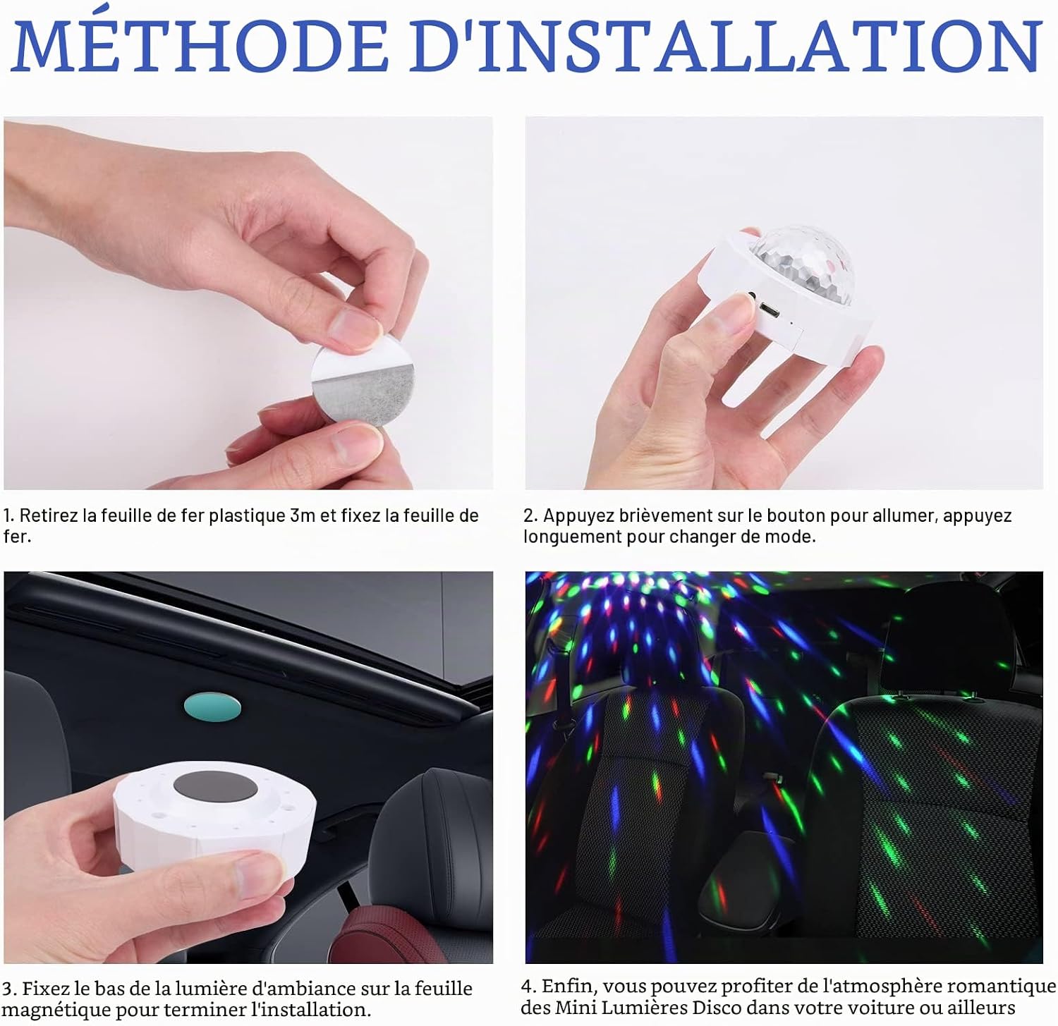 Detalle 2 de URAQT discolamp, muziekgestuurd en USB-oplaadbaar met rode, blauwe en groene leds