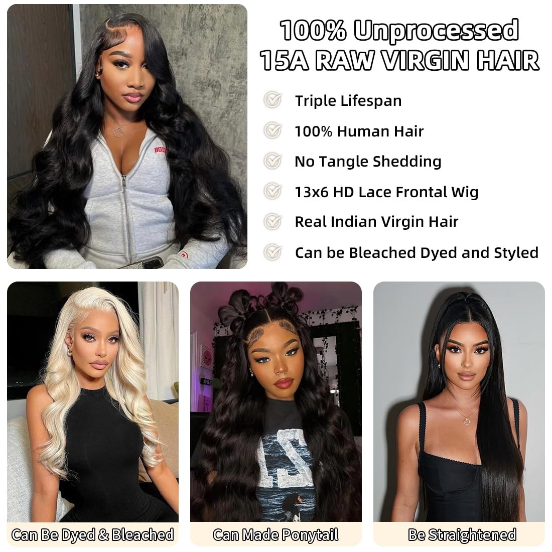 Thumbnail 3 de ONIVAN 13x6 Body Wave Lace Front Wig (Human Hair, 15A Raw, 30 Inch)