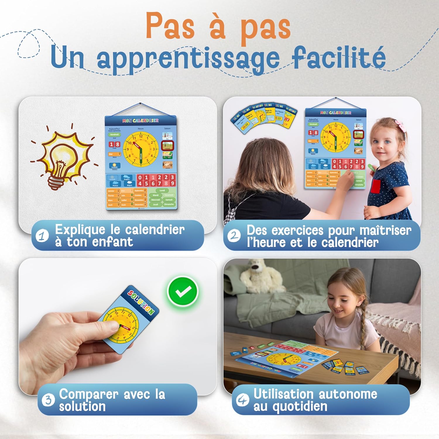 Thumbnail 4 de LIKARTO Mon Premier Calendrier – Jeu Éducatif Magnétique pour Enfants (42x32 cm) avec 36 aimants & 20 cartes d’exercices, Horloge et Station Météo