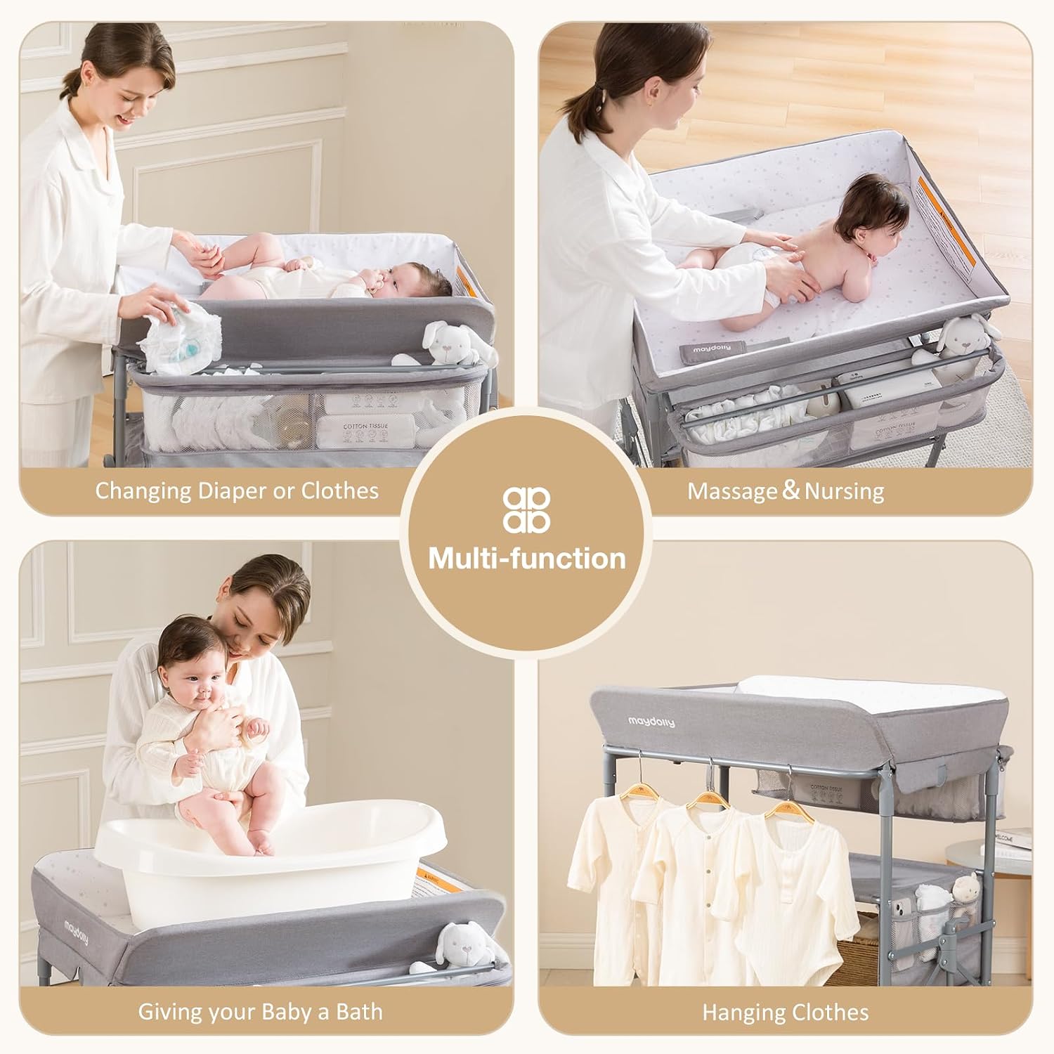 Detalle de Maydolly 248 Baby Changing Table, Adjustable Height, Waterproof Foldable Design