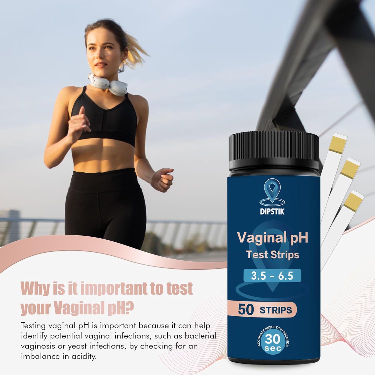 Detalle de DIPSTIK Vaginal pH Test Strips, 50-Strip Home Kit, 3.5–6.5 Range