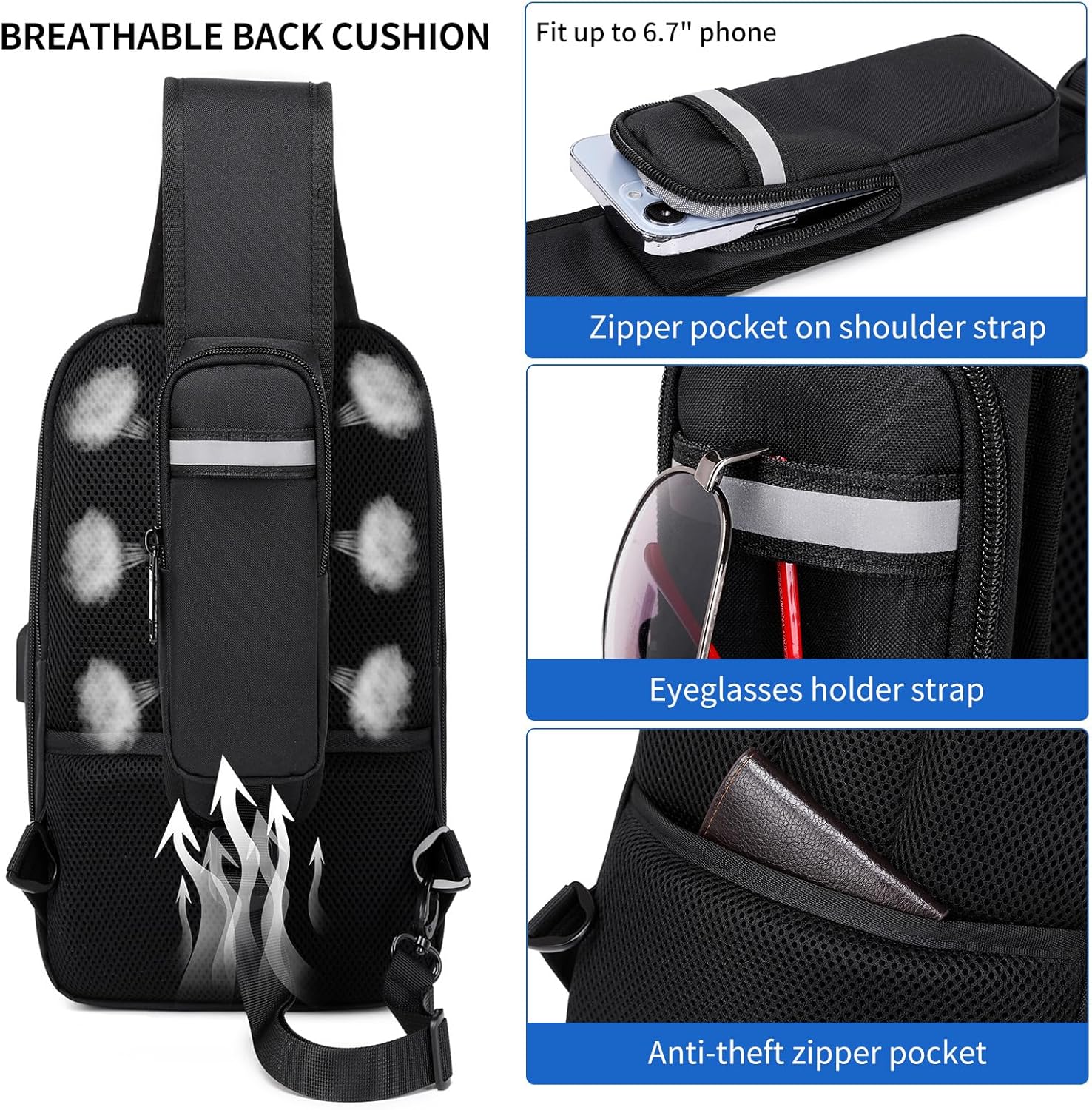 Detalle de DUSLANG Small Sling Bag: Lightweight Crossbody Backpack for Everyday Use