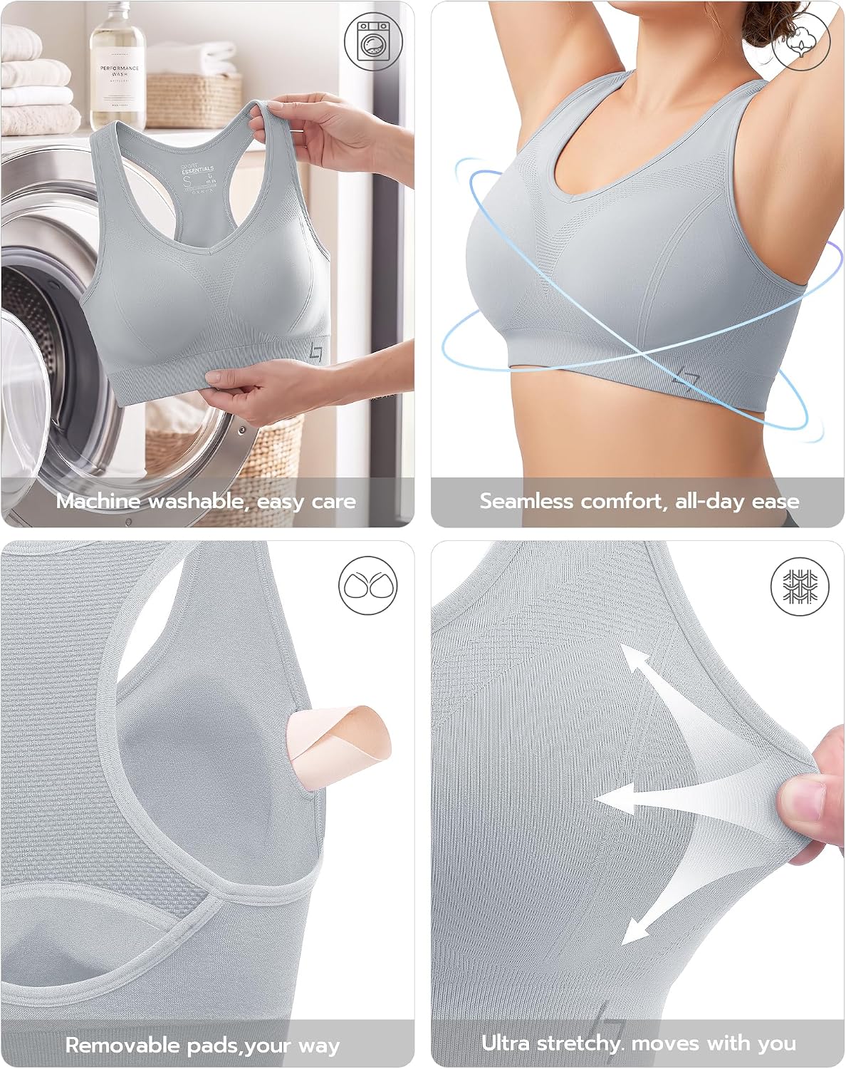 Detalle de FITTIN Racerback Padded Sports Bra for Women: Seamless Support for Yoga, Gym, and Active Lifestyles
