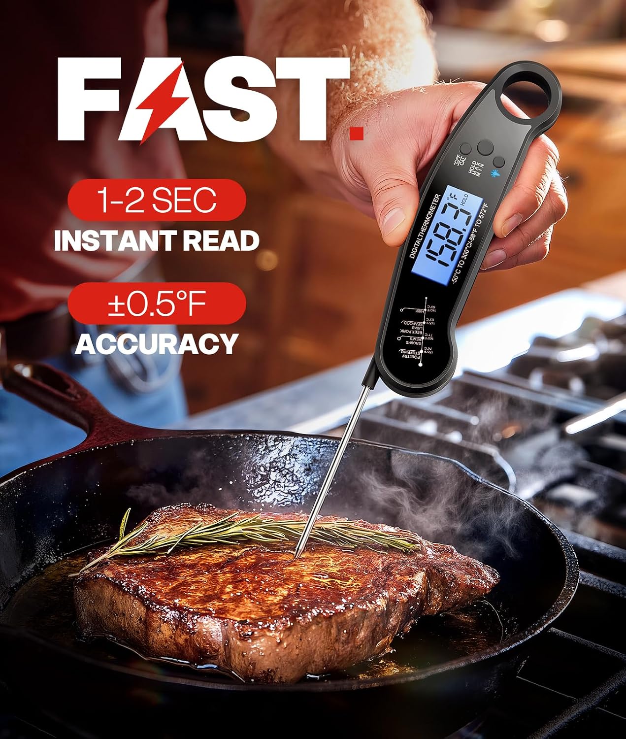 Thumbnail 1 de ONFIKY Instant Read Digital Meat Thermometer — 1-2 Second Readouts, IP67 Waterproof, 572°F/300°C