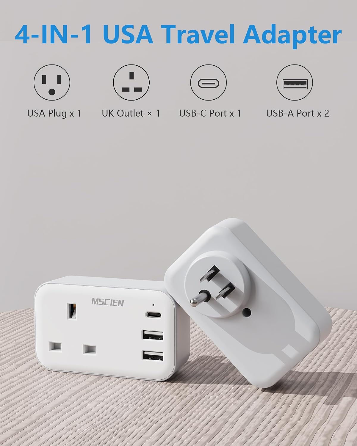 Thumbnail 1 de Mscien UK to US Travel Adapter 4‑in‑1