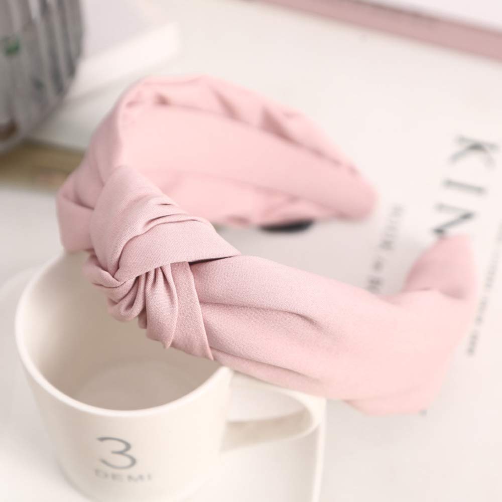 Detalle de Knotted Wide Pink Headband for Women, Stretchy Fabric Hair Accessory