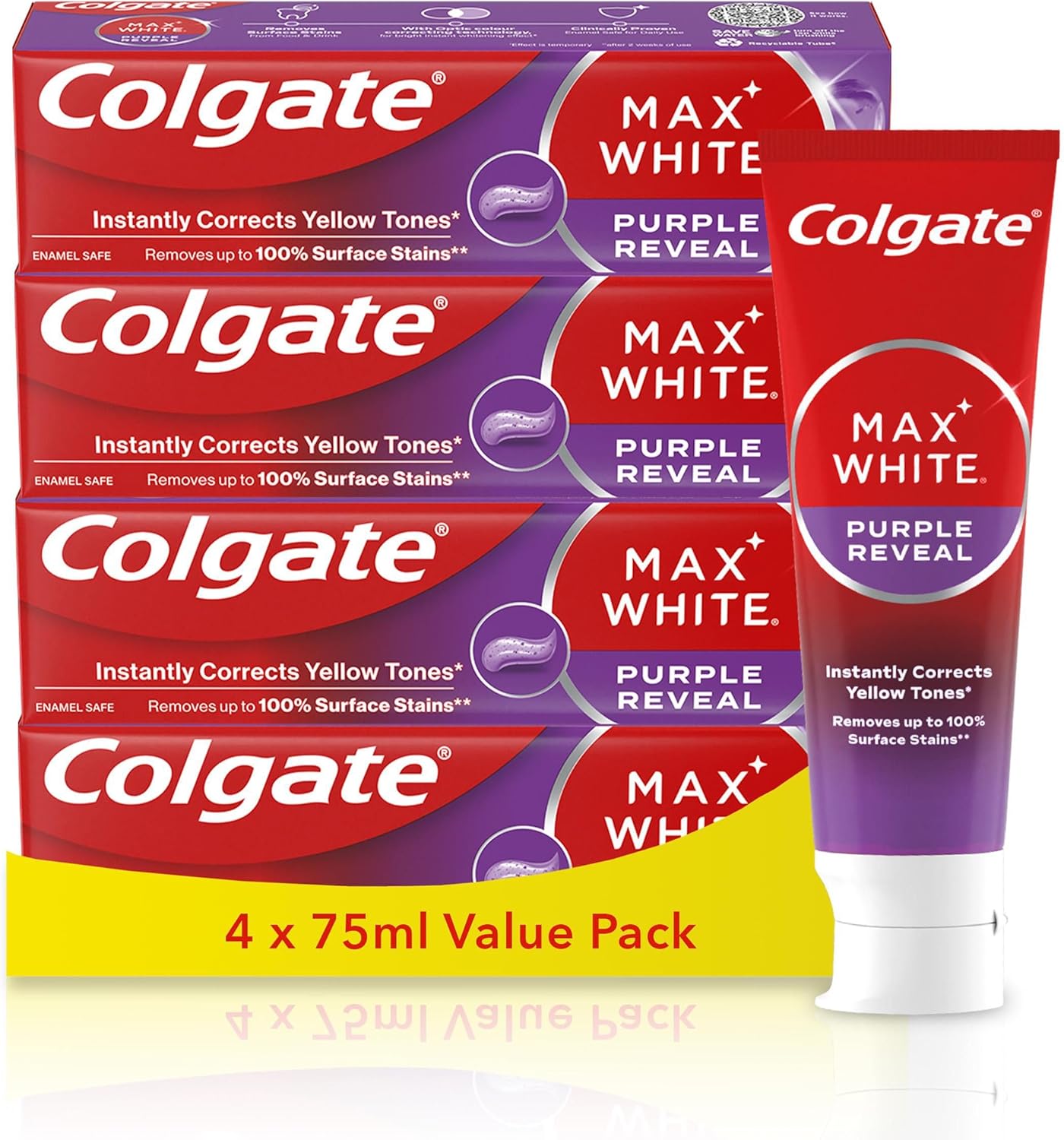 Detalle de Colgate Max White Purple Reveal Toothpaste – 4 x 75ml
