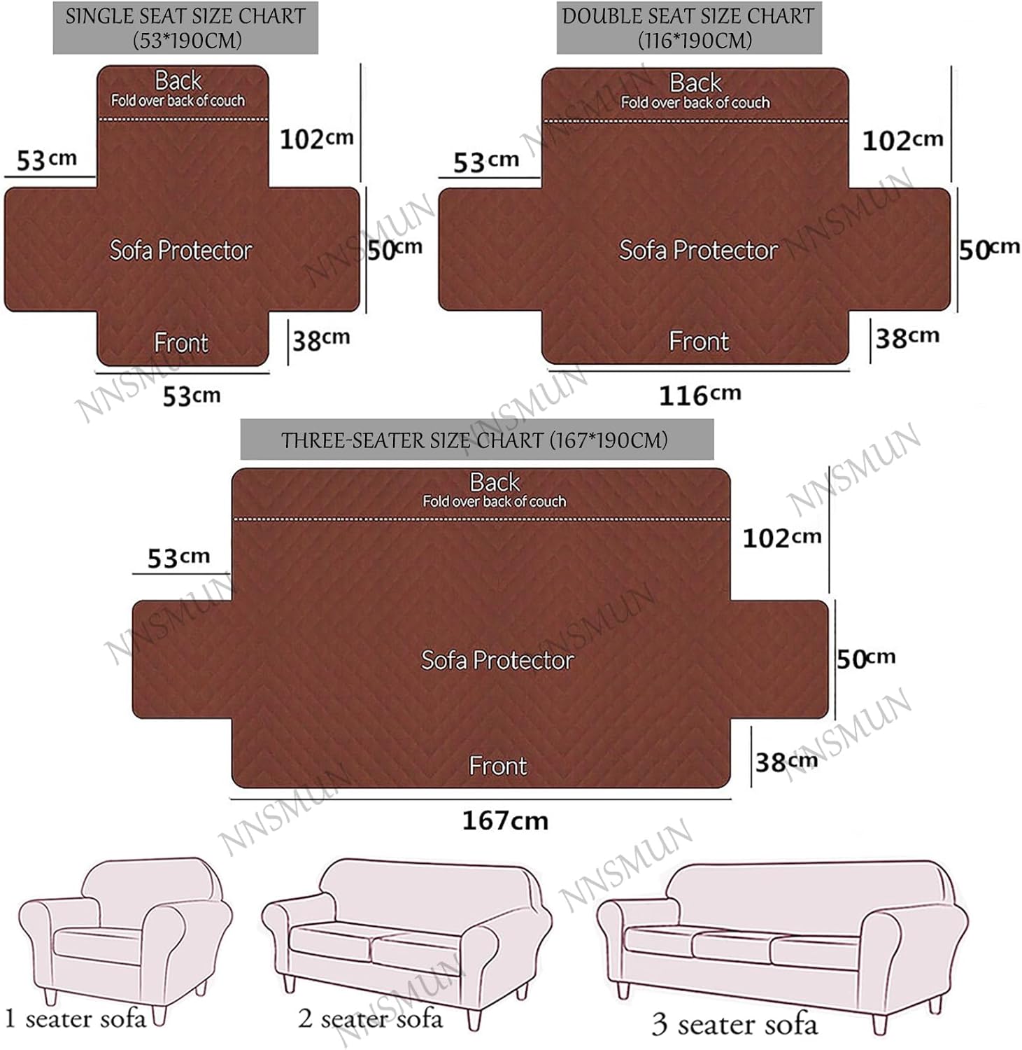 Thumbnail 6 de NNSMUN Sofa-/Sessel-Armlehnenbezüge & Relaxsessel-Schutzbezug (Anti-Rutsch, Beige, 2 Sitz, 116×190 cm)