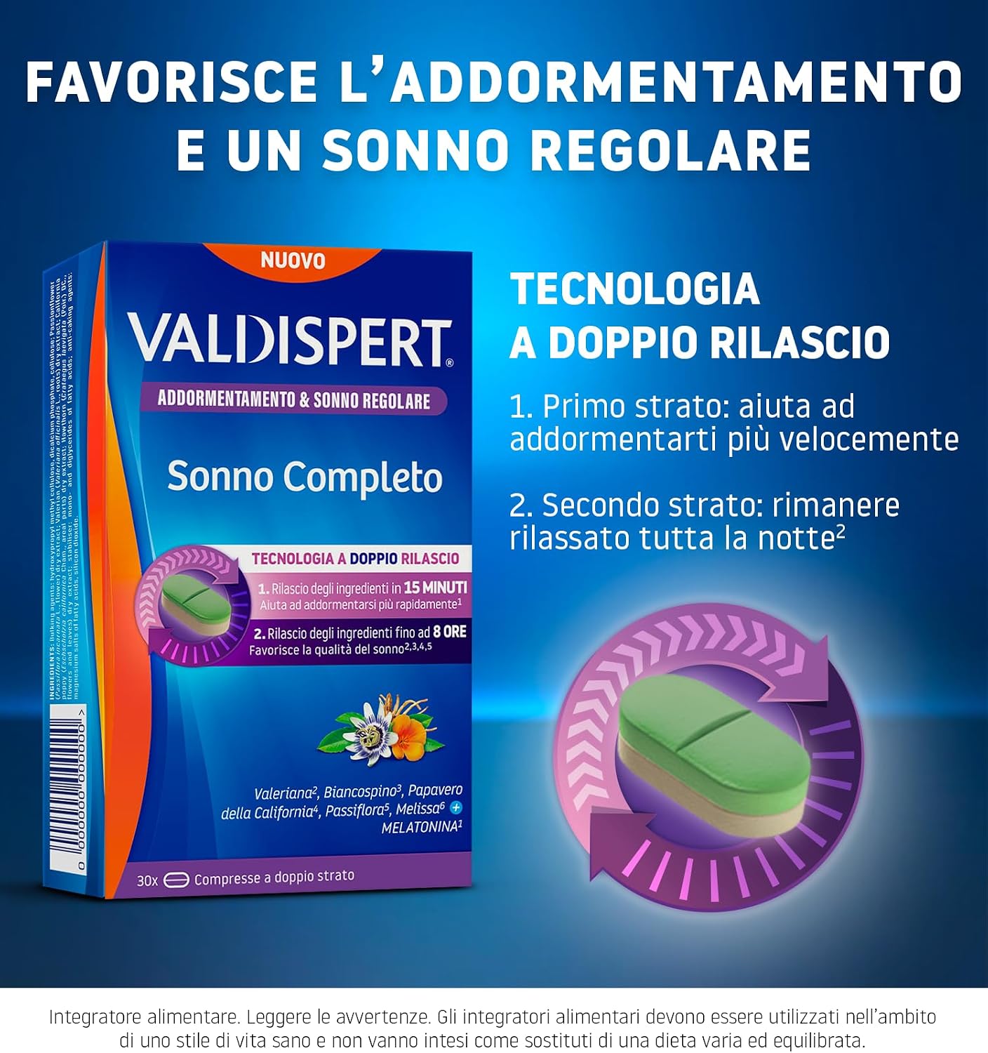 Thumbnail 1 de Valdispert Sonno Completo: integratore a rilascio doppio per addormentarsi e sonno regolare