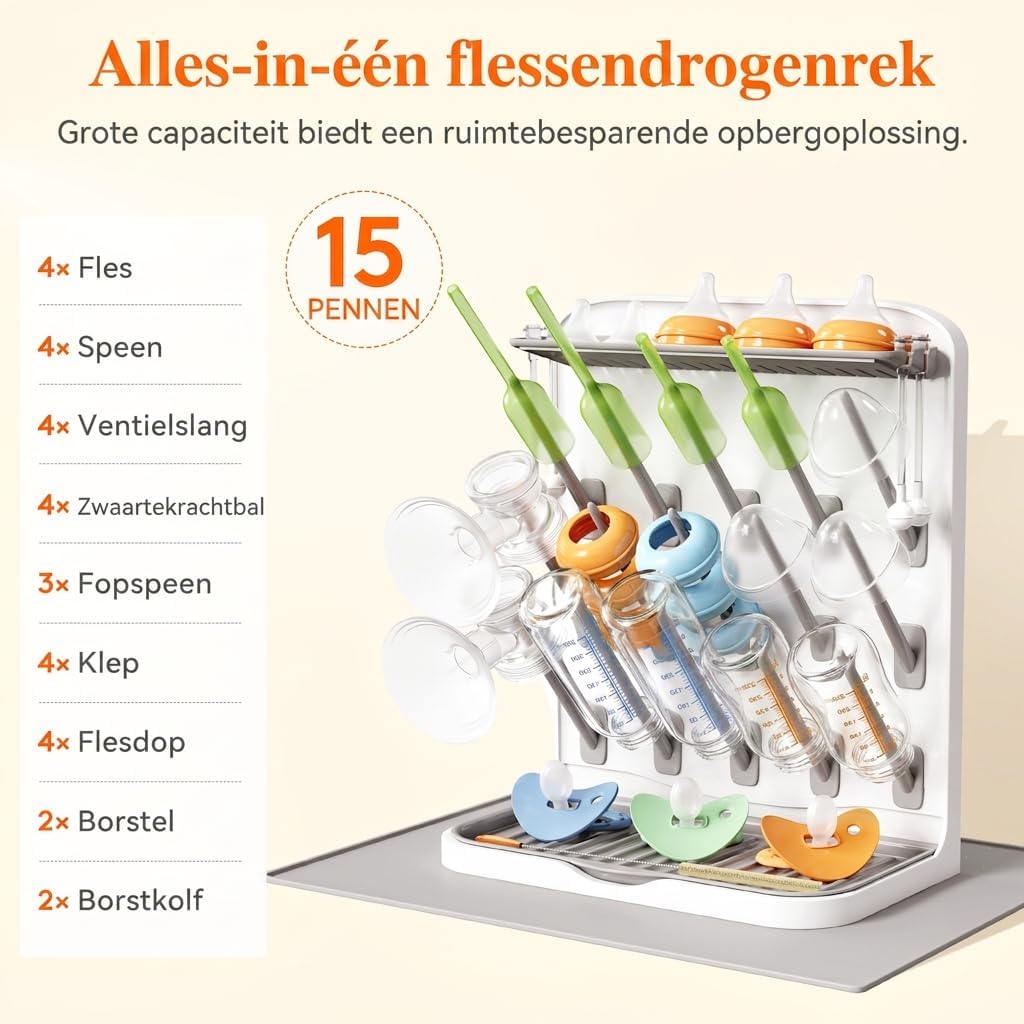 Detalle de Lifewit 24445 droogrek voor babyflessen met 15 haken en afdruipmat