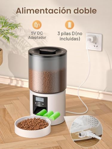 Detalle 2 de PETVION 4L Comedero Automático para Gatos y Perros | Alimentación programable y fuente dual