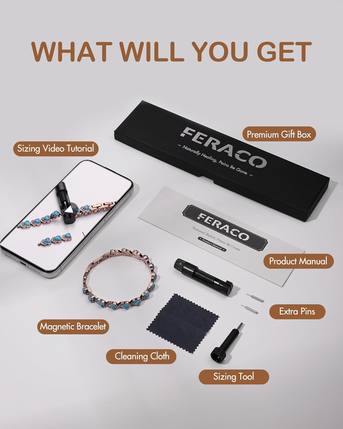 Detalle de Feraco Pure Copper Bracelet for Women with Ultra-Strength Magnets and Turquoise Stones