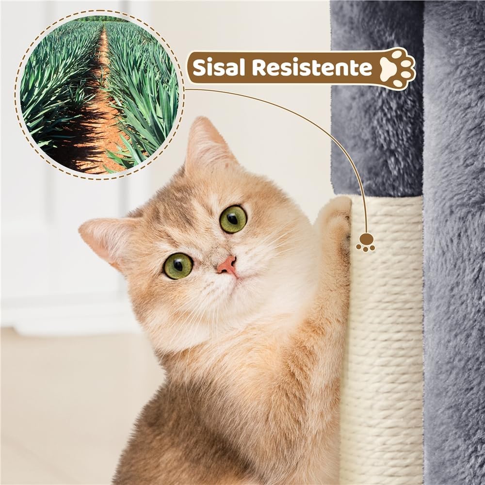 Thumbnail 6 de Yaheetech Tiragraffi Albero per Gatti con Posatoio e Treppiede in Sisal – 40,5 x 40,5 x 59 cm, Grigio Scuro