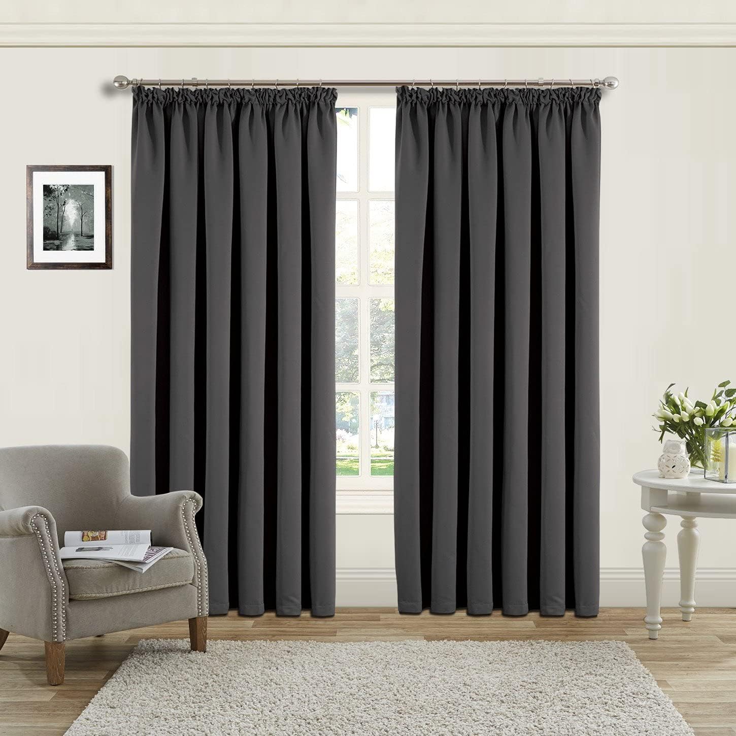 Detalle 2 de Aspire Homeware Grey Blackout Curtains (Pencil Pleat) for Bedroom & Living Room, 46 x 54 inch pair