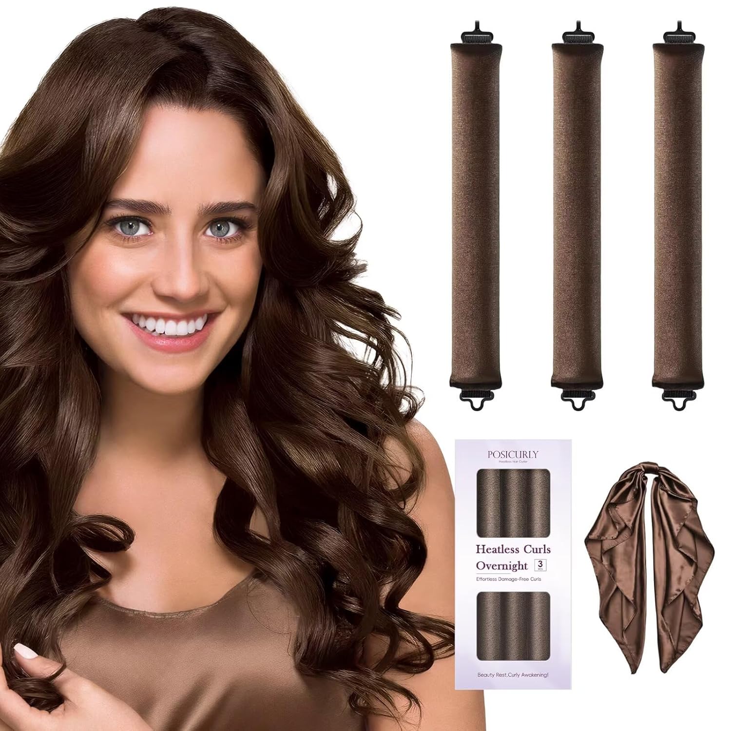 Detalle de Heatless Hair Curler Overnight Curls-3 Pcs No Heat Curling Blowout Rods with Satin Scarf