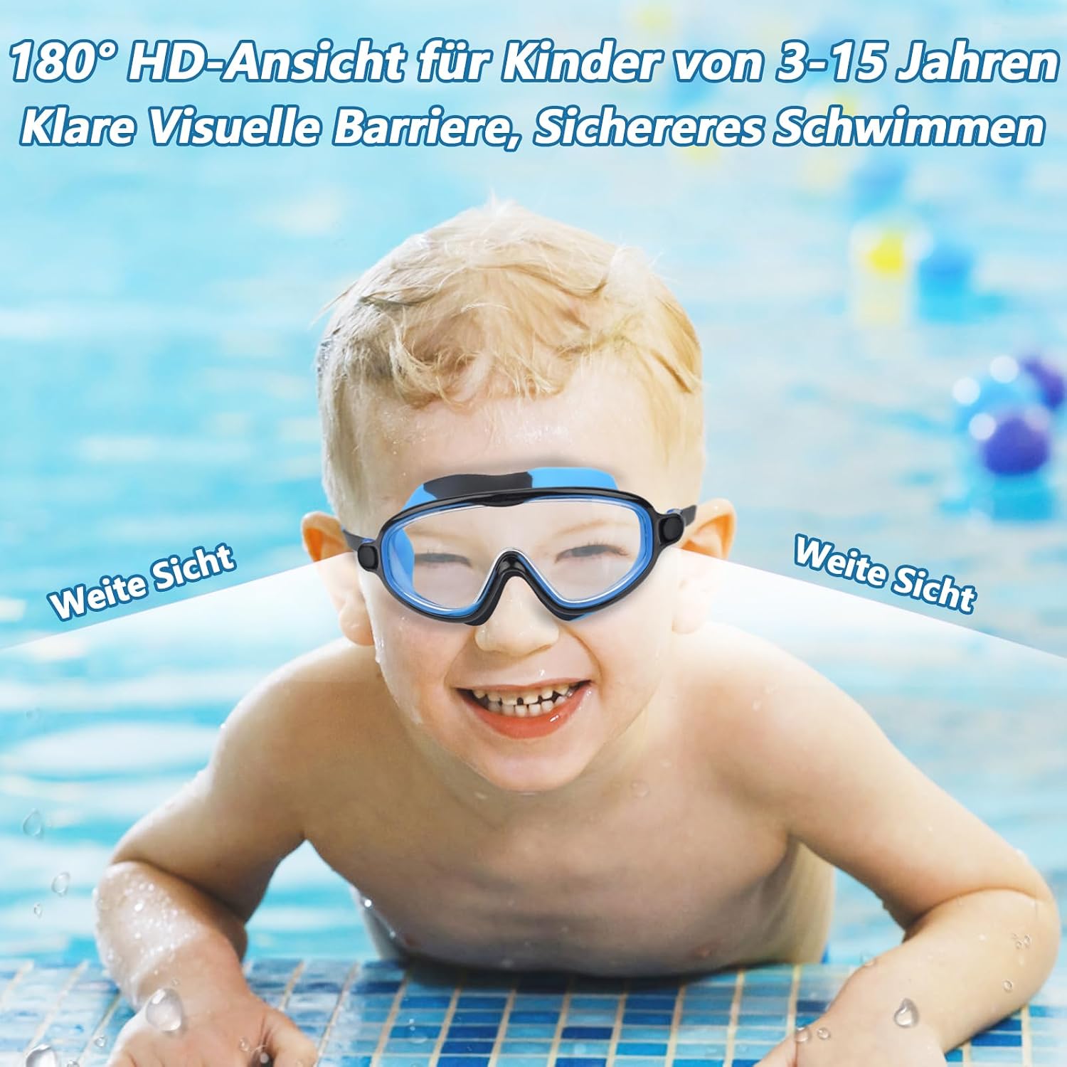 Detalle de Moseem Schwimmbrille Kinder – 2er-Set, UV-Schutz, Anti-Nebel, verstellbare Silikon-Schwimmbrille für Kinder (3–15 Jahre)