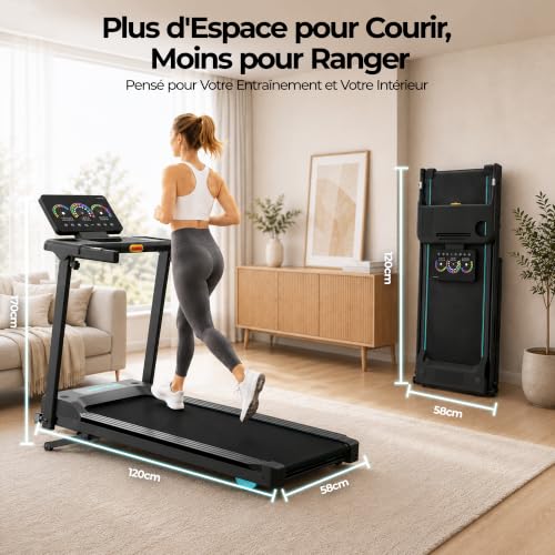 Thumbnail 7 de Hirvesty Tapis de Course Pliable Inclinable 15% Auto - 12 km/h, Écran Tactile