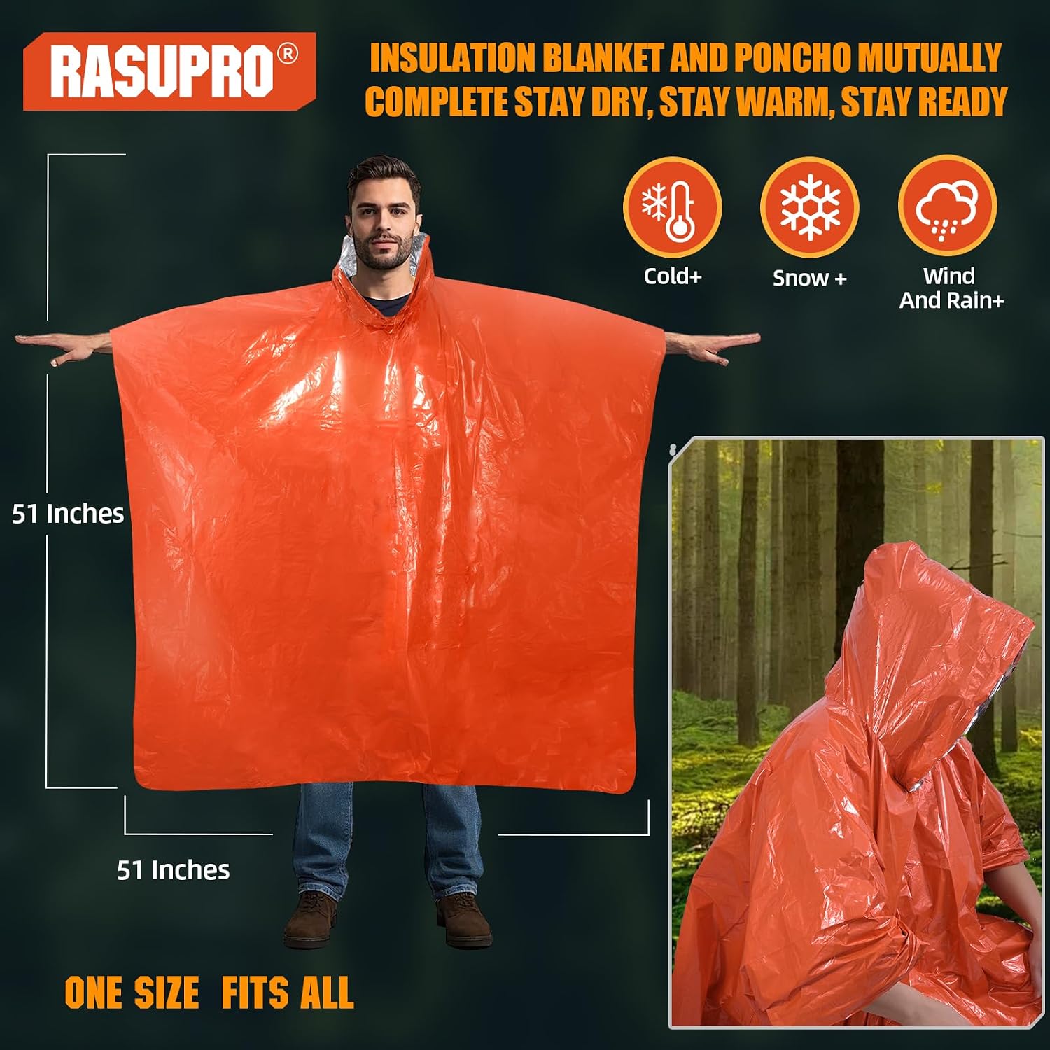 Detalle 2 de Rasupro RAEP4 Emergency Ponchos, 4-Pack with Thickened Mylar Lining