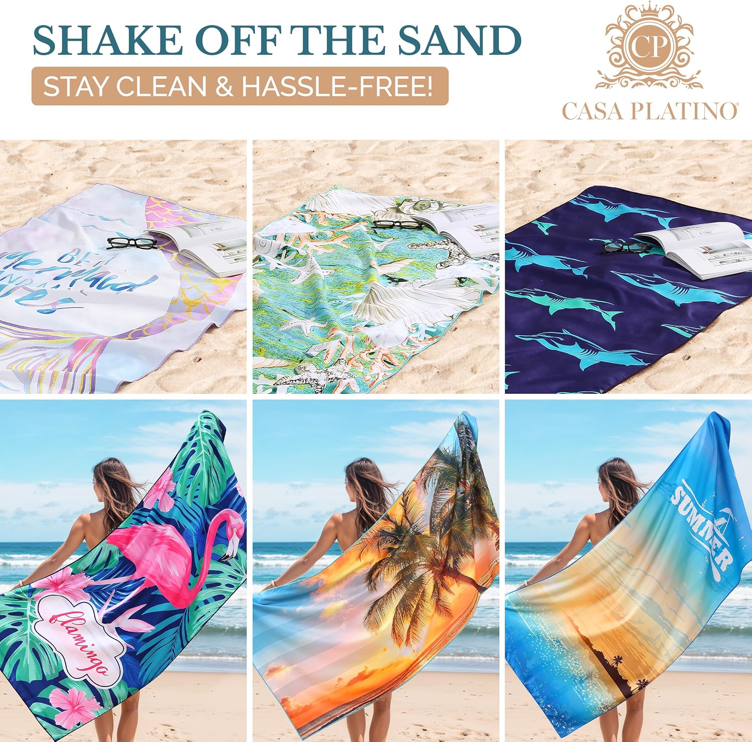 Detalle de Casa Platino Beach Towels 6-Pack Extra Large – 32" x 71" Sand-Free Microfibre Towels
