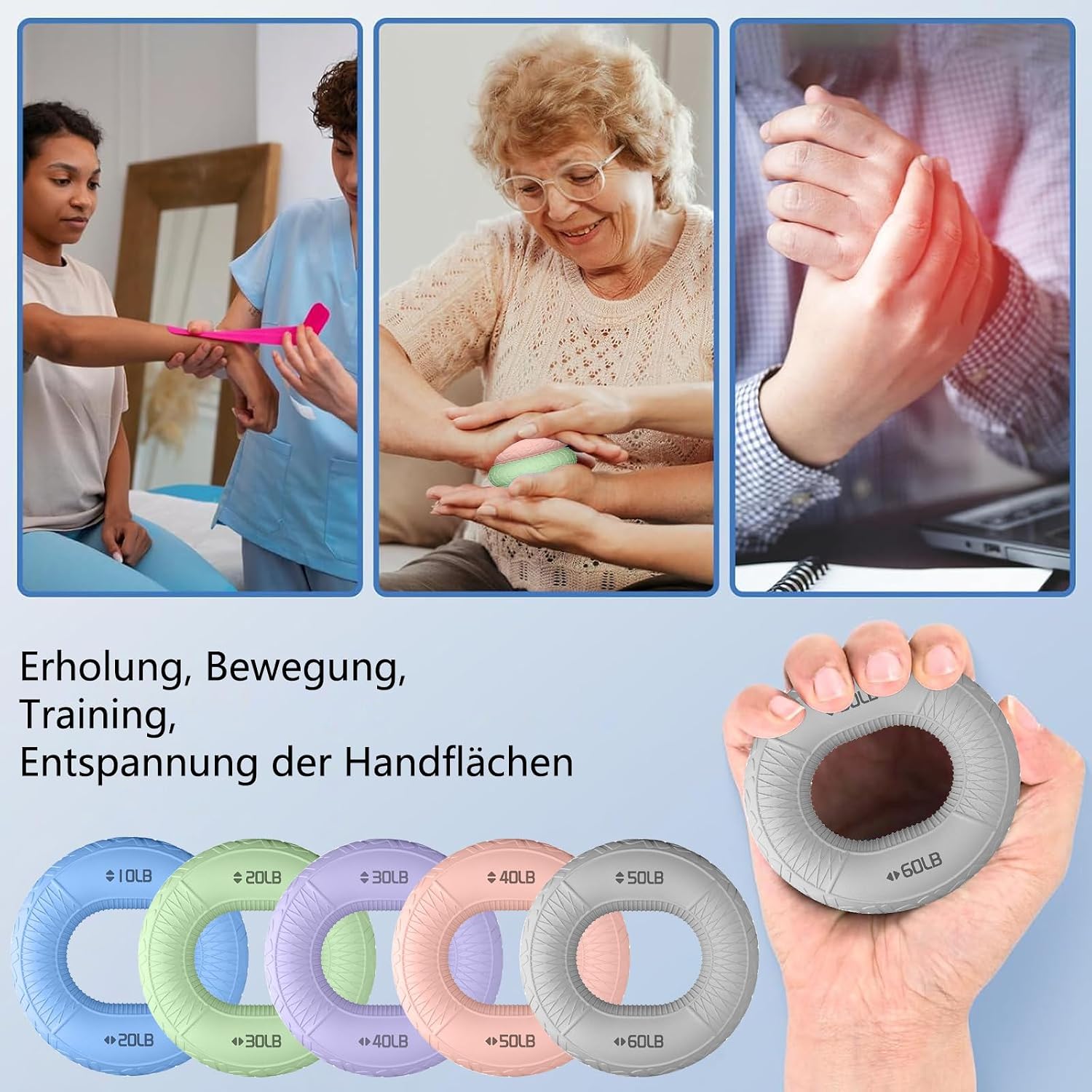 Detalle 2 de Kisstta set van 5 siliconen hand- en vingertrainers met 5 weerstandsniveaus