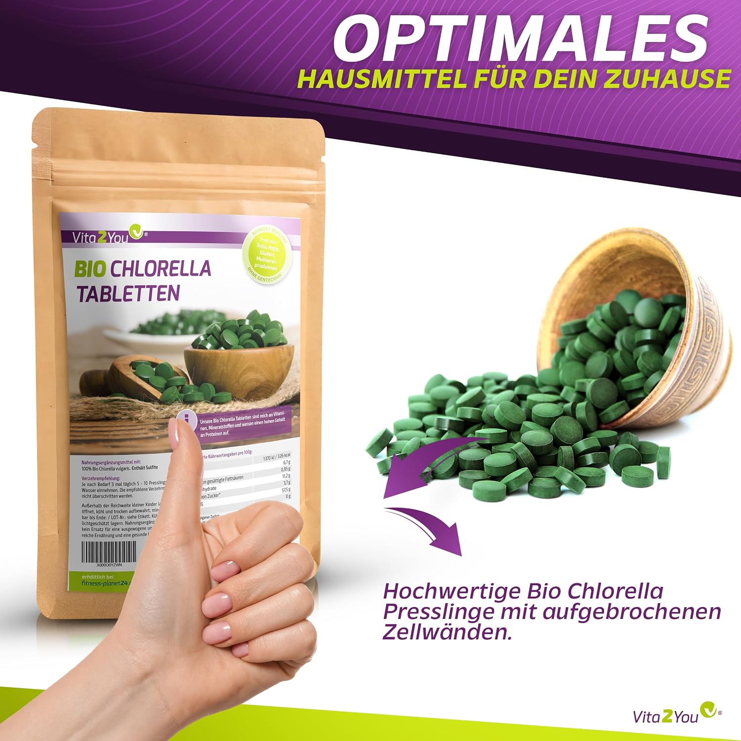 Detalle de Vita2You Bio Chlorella Tabletten 500 g 💊