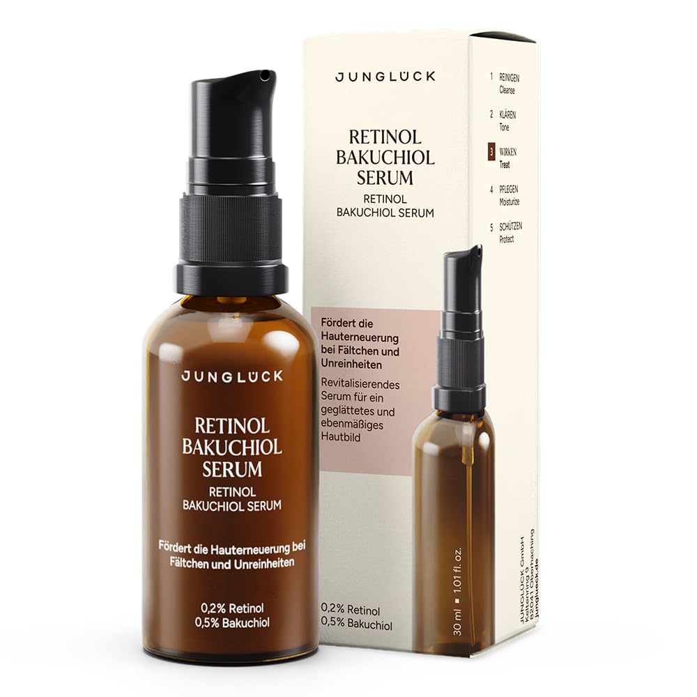 Detalle de JUNGLÜCK Retinol Bakuchiol Serum (vegan) mit 0,5% Bakuchiol und 0,2% verkapseltem Retinol