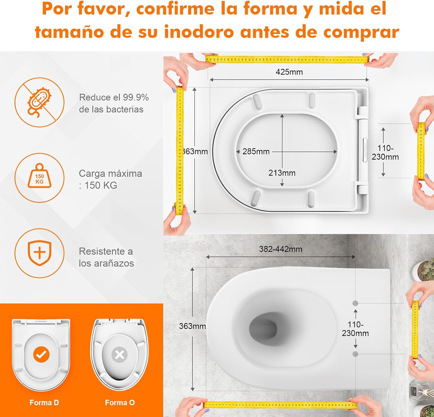 Detalle de GRIFEMA G951 Sedile WC in Urea Formaldeide per Forma D – Chiusura morbida, antibatterico, facile da pulire