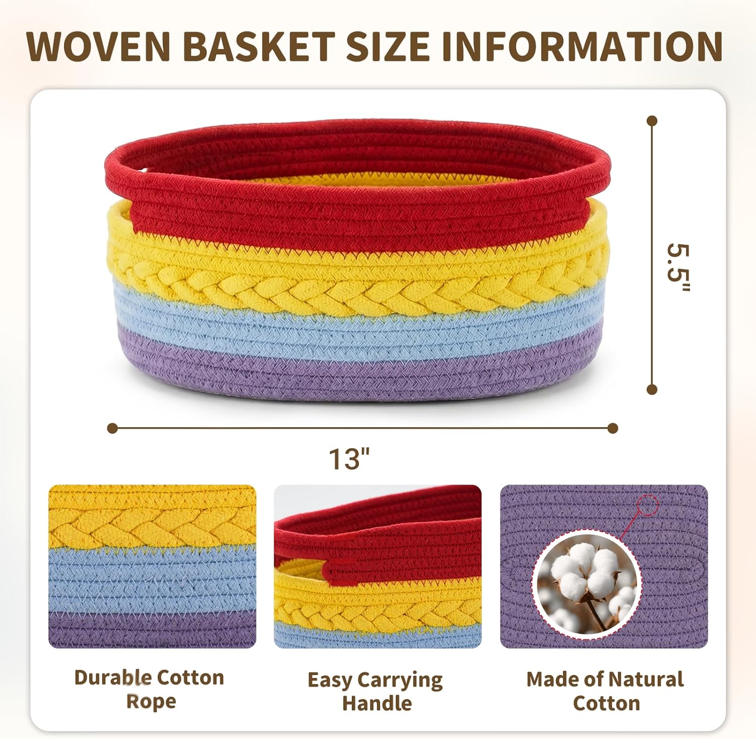 Thumbnail 1 de COSYLAND Small Woven Rope Basket with Handles – Soft Cotton Storage Bin for Nursery